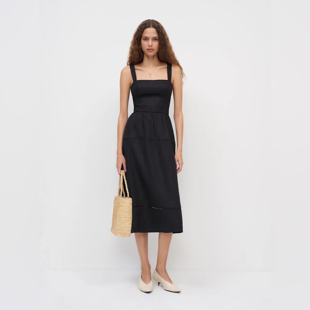 NEW Reformation Everett Sleeveless Linen Embroidered Midi Dress | US 2 UK 6